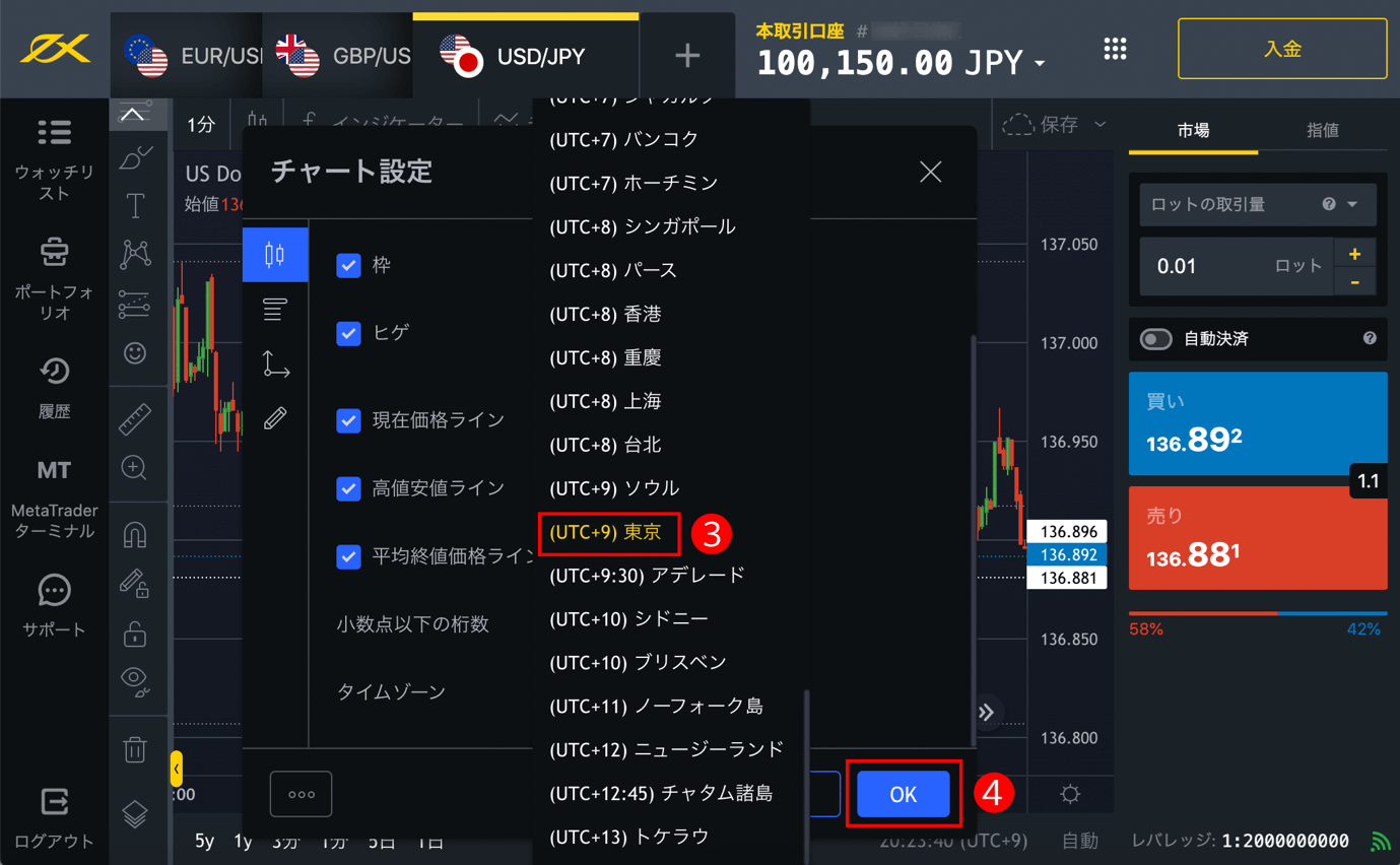 Exnessターミナルのチャート時間を日本時間に変更する方法は？ 東西FX