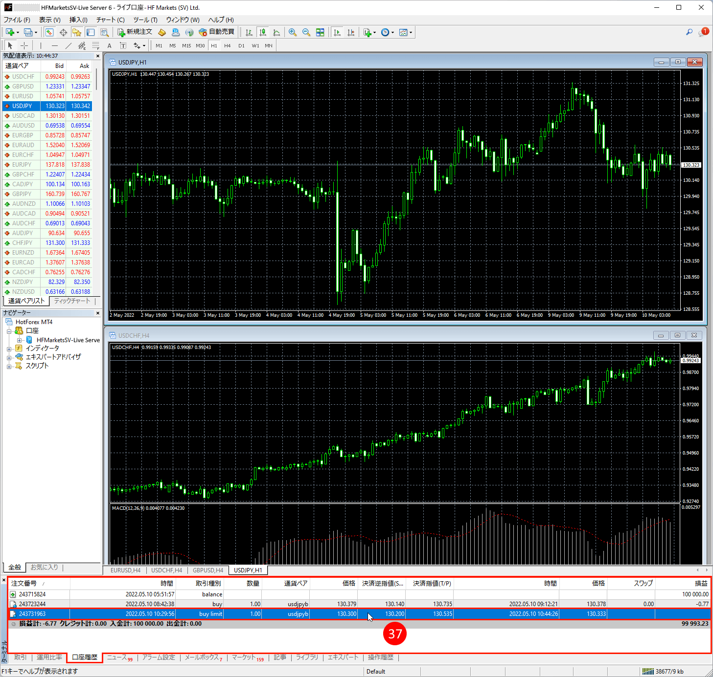 HFM (HFマーケッツ) のメタトレーダー4(MT4)に指値注文・逆指値注文の履歴を確認方法
